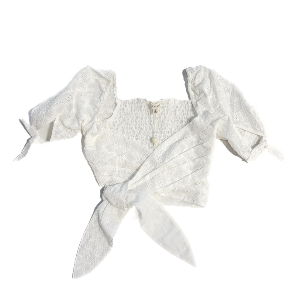 For Love And Lemons White Lace Tie-Front Blouse